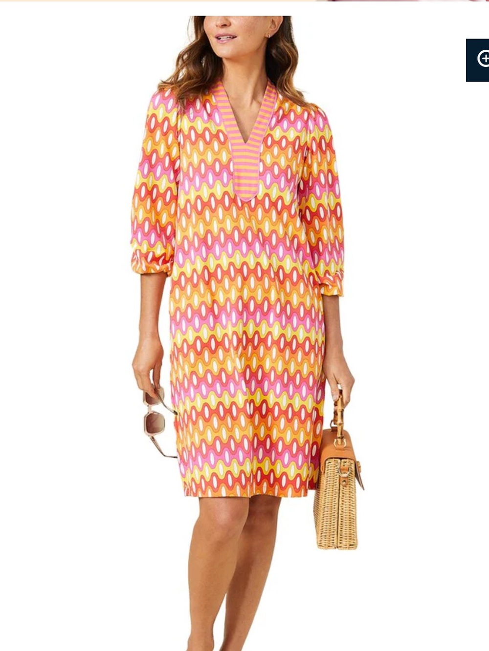 NWT- J. McLaughlin Emer Midi Wave-Print V-Neck Long Sleeve Dress